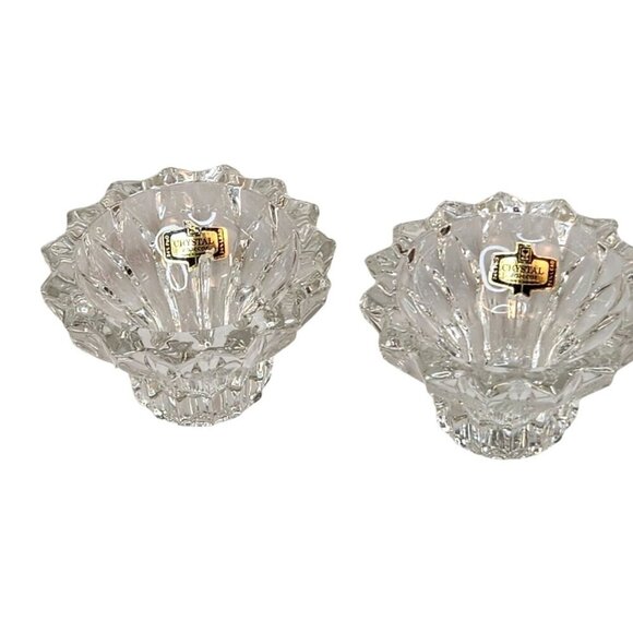 Zajecar 24% Lead Crystal Candle Holders Yugoslavia Holiday Decor Elegant Glasswa - Picture 1 of 10